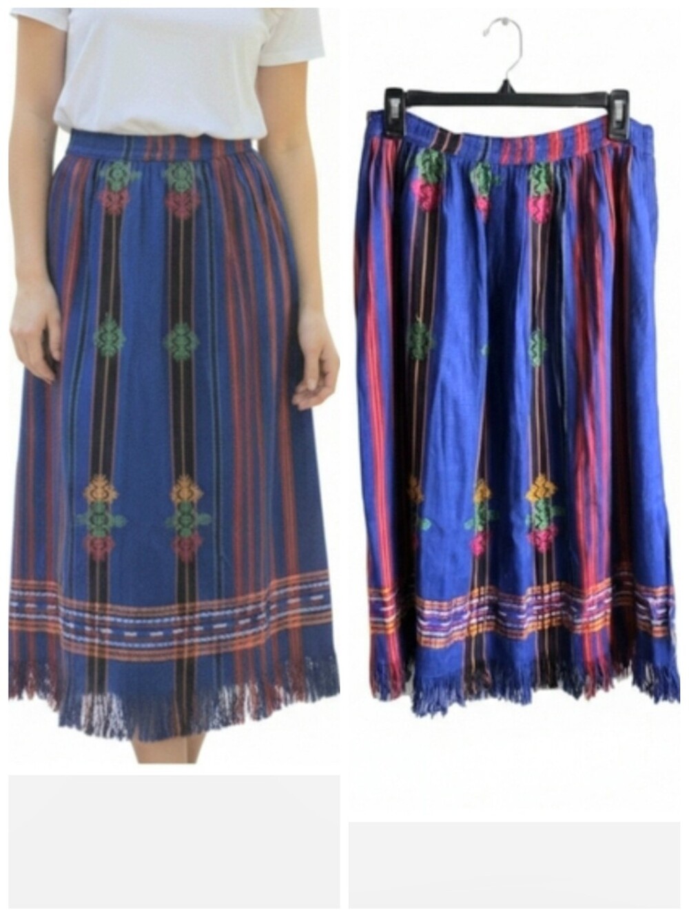 Vintage Colorful Embroidered Women's Skirt Blue Red Yellow Women's Size Medium